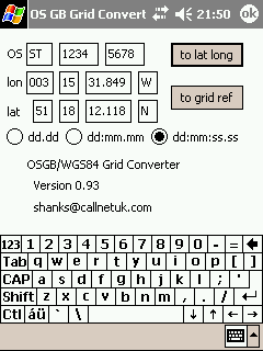 OSGridConv Pocket PC screenshot
